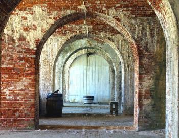 An entrance door to the Fort Morgan State Historic Site