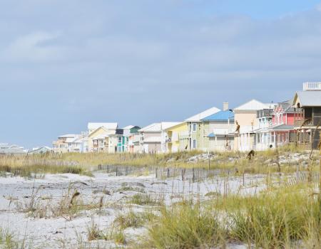Beach houses on quiet beach in Gulf Shores