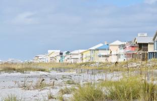 Beach houses on quiet beach in Gulf Shores