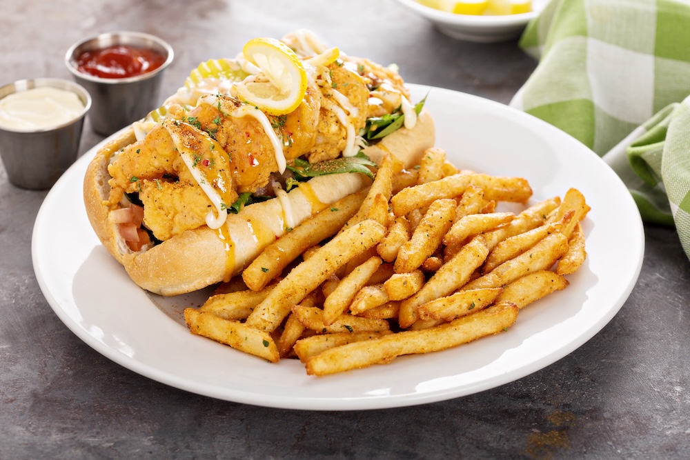 shrimp po boy on a platter