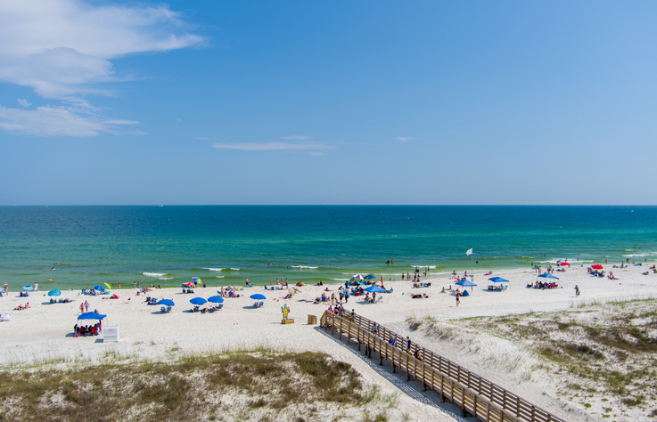 People on the beach in Gulf Shores, Alabama
