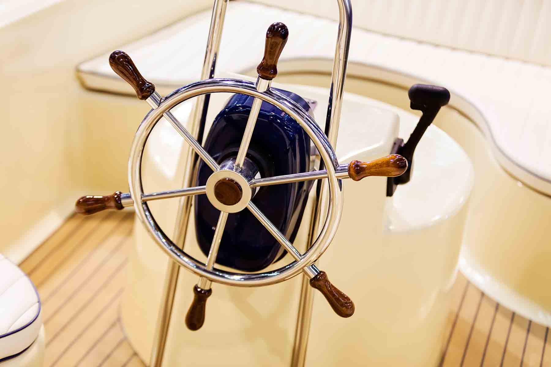 Steering wheel on a luxury yacht